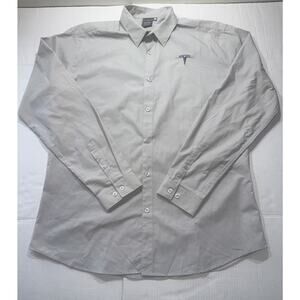 Tesla Light Gray Long Sleeve Button Down Embroidered Logo Shirt - Men's Size XL